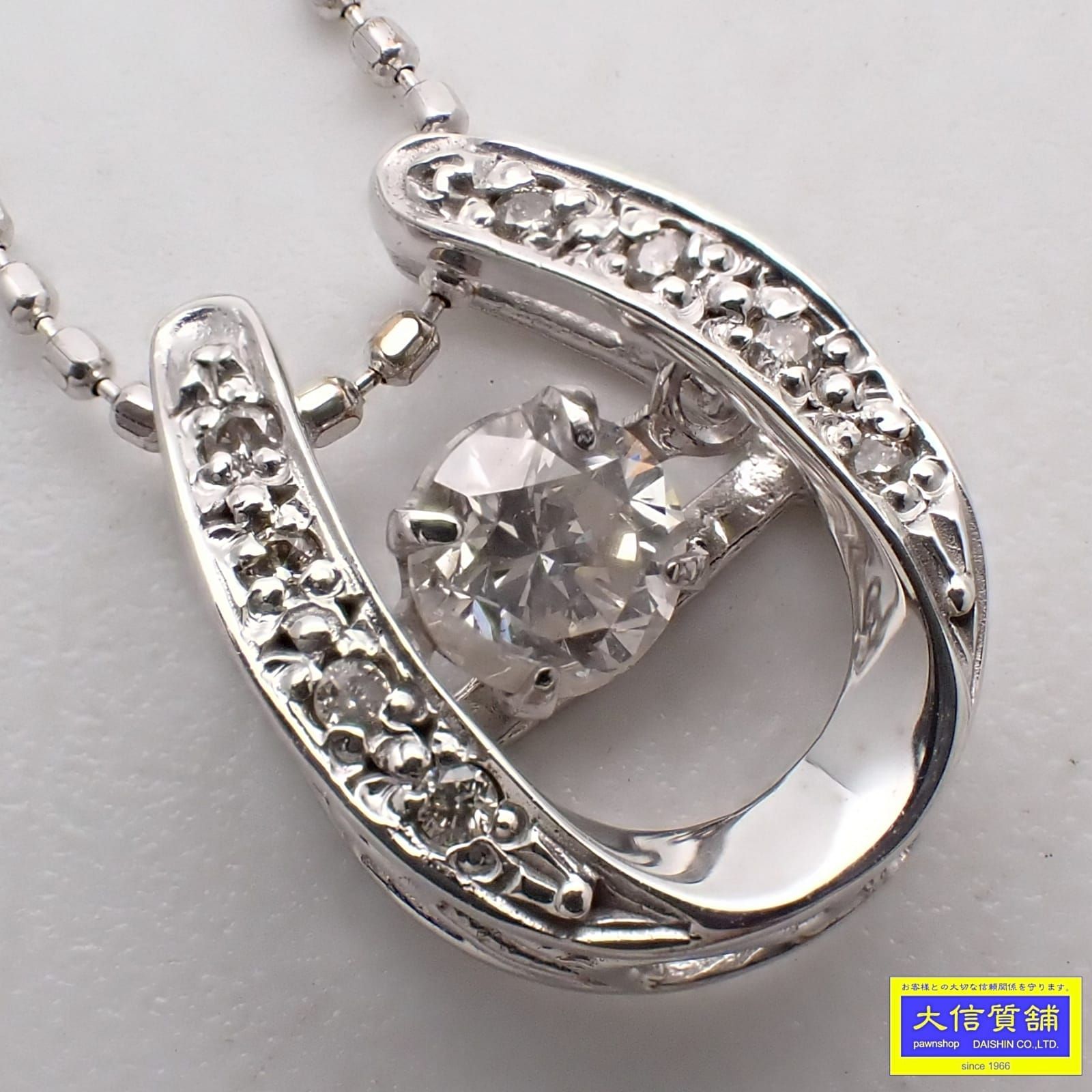 테이크업 테이크 업 K10WG/K18WG 화이트 골드 댄싱 다이아몬드 펜던트 비드 체인 목걸이 40cm 0.18ct 0.03ct 1.97g 중고 B+ [무료 배송] C-9675 [전당포 전시품]