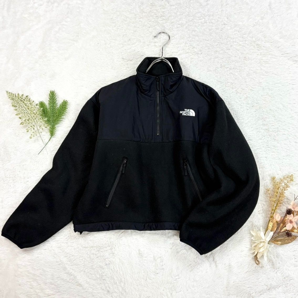 THE NORTH FACE ザノースフェイス フリース プルオーバーデナリジャケット ハーフジップ ロゴ刺繍 ブラック 黒 レディース NAW72332