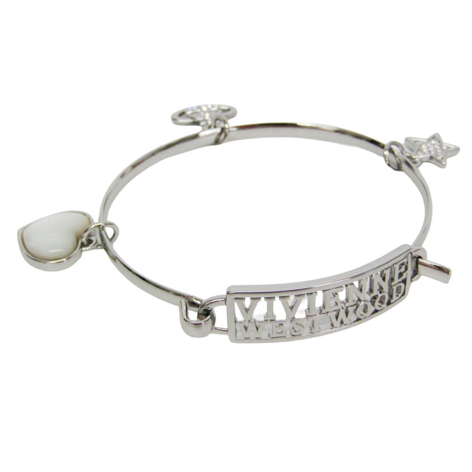 Vivienne Westwood Orb Star Heart Charm Bracelet Metal Rhinestone Bangle Silver