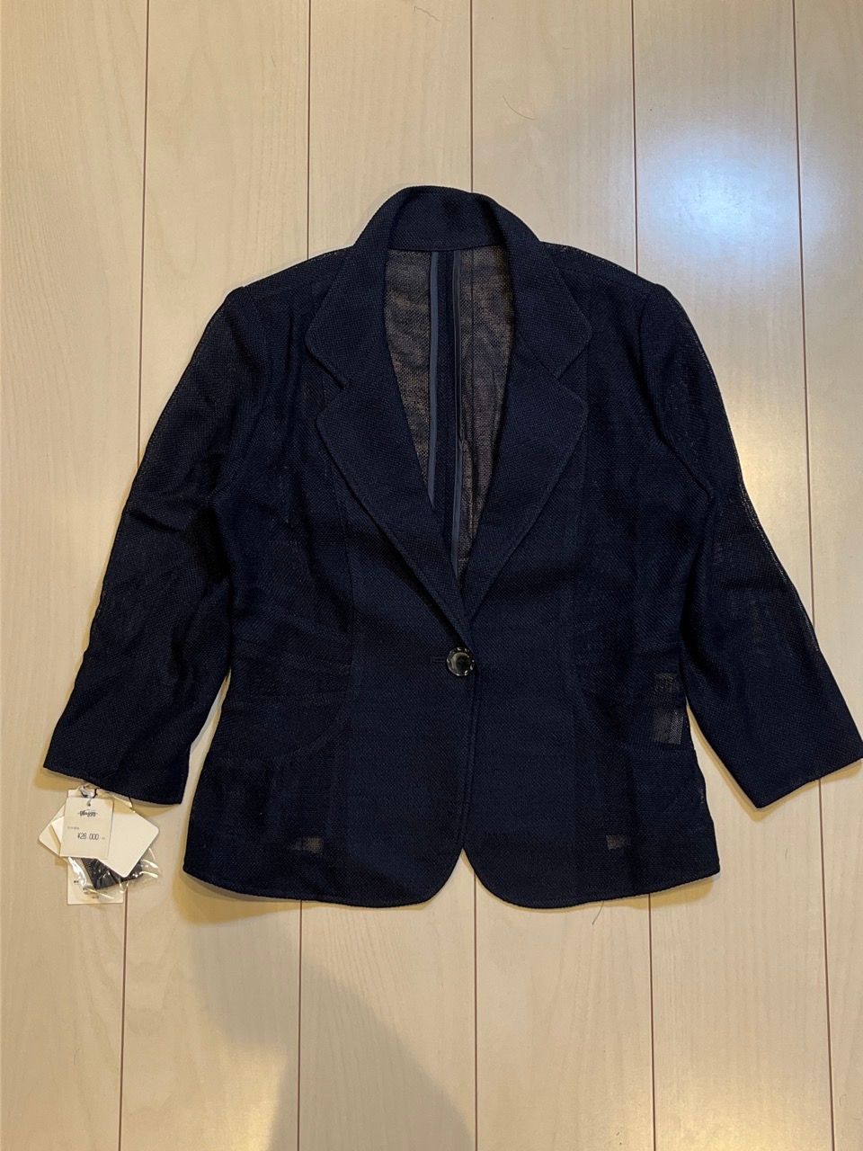 【233040】未使用品！ MAGGY 銀座マギー 長袖ニットジャケット　編み込み　透け感　トリアセテート・ポリ混　タグ付き　レディース　38 ・ ネイビー