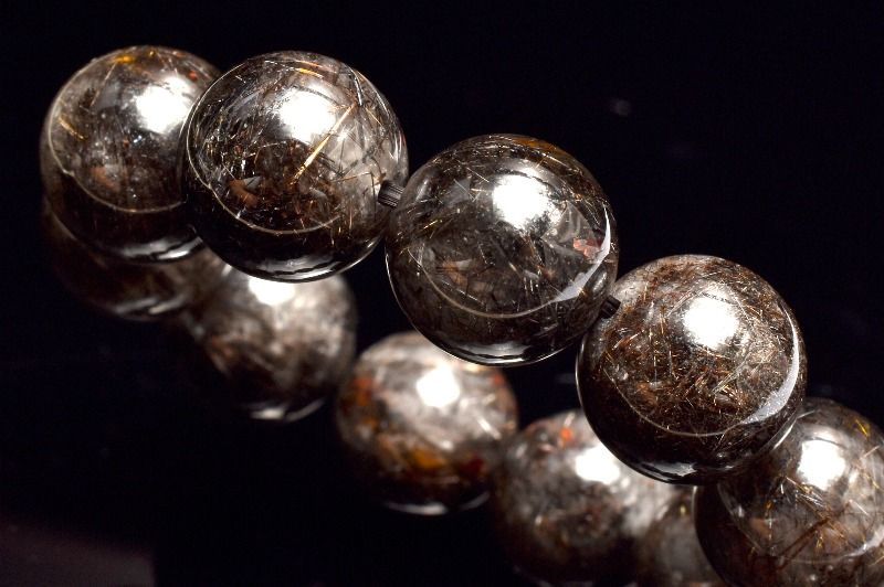 【1点物】希少カラー◇濃密内包 ブラックブロンズルチルクォーツ 11mm ブレスレット パワーストーン 天然石 _MD4036