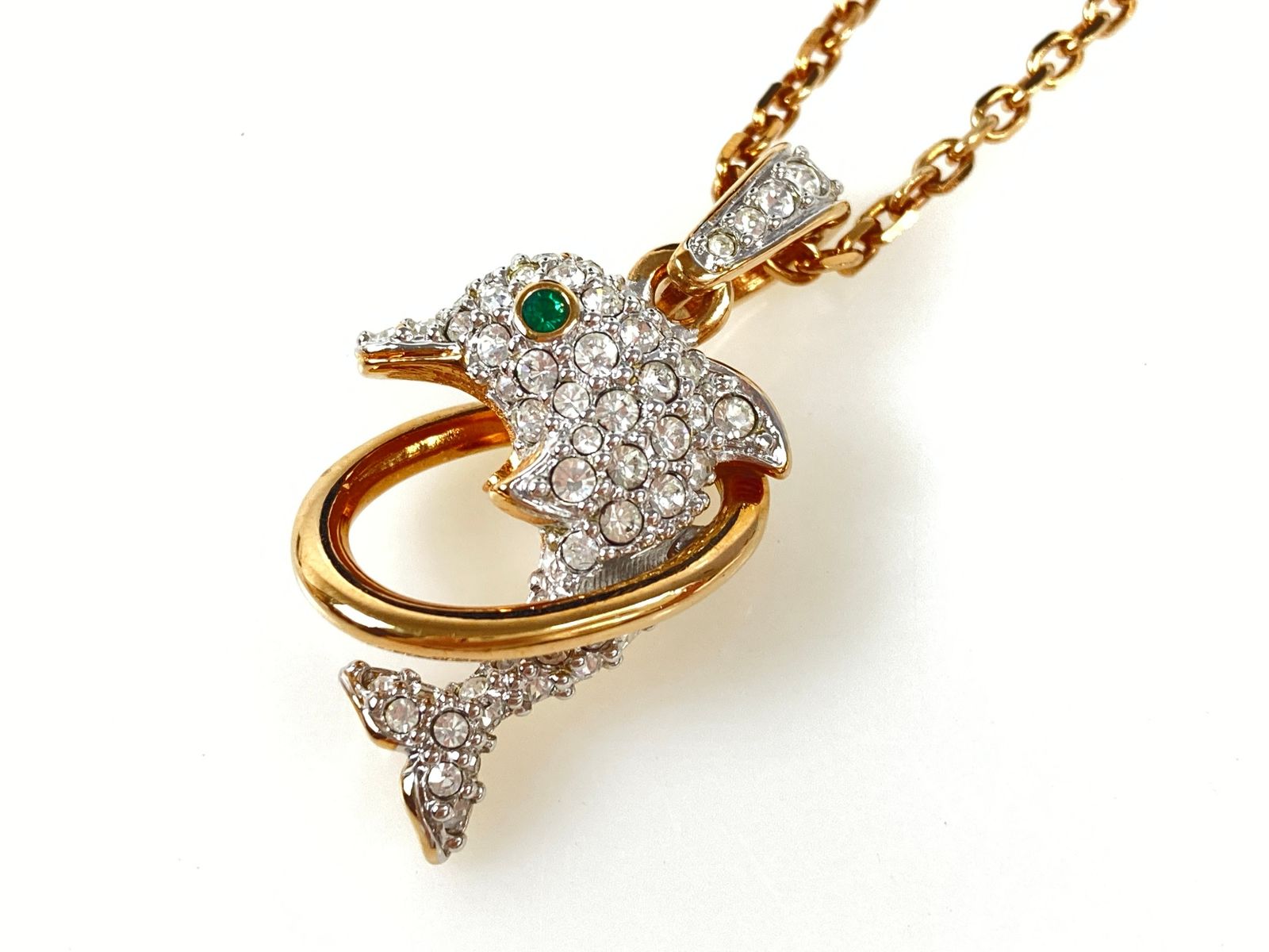 TAD　スワロフスキー　SWAROVSKI　クリスタル　いるか　モチーフ　ネックレス　ゴールドカラー×シルバーカラー　送料無料
