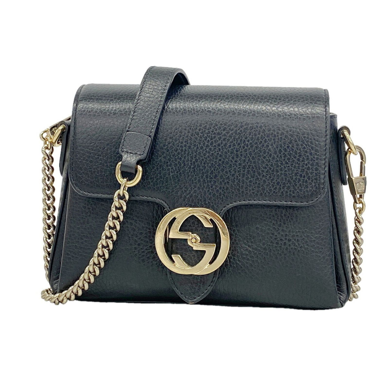 グッチ(Gucci) グッチ ショルダーバッグ インターロッキングG 607720 レザー ブラック シャンパンレディース