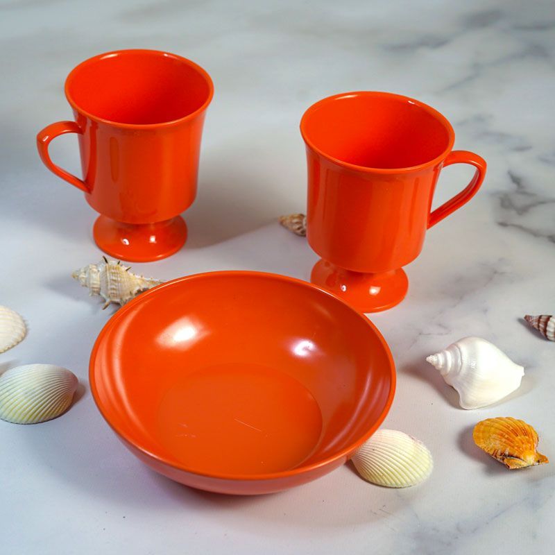 【3点セット】アメリカ 80s ヴィンテージ プラスチック カップ＆プレート 食器 オレンジ　アメトイ風　gc-1978