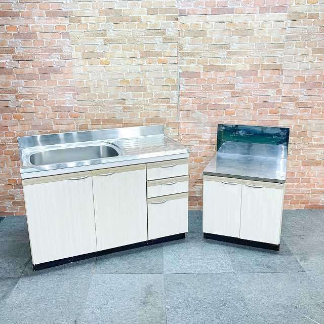 【中古品】ステンレス製 ボックスキッチン 調理台 コンロ台 収納棚 「幅180cm 1800mm」 ガス台 流し台 BOXキッチン 61H