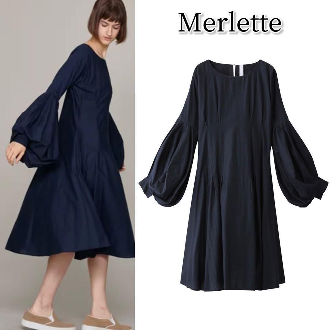 Merlette ARASHIYAMA DRESS 定価7.1万 ネイビー S 14,578円