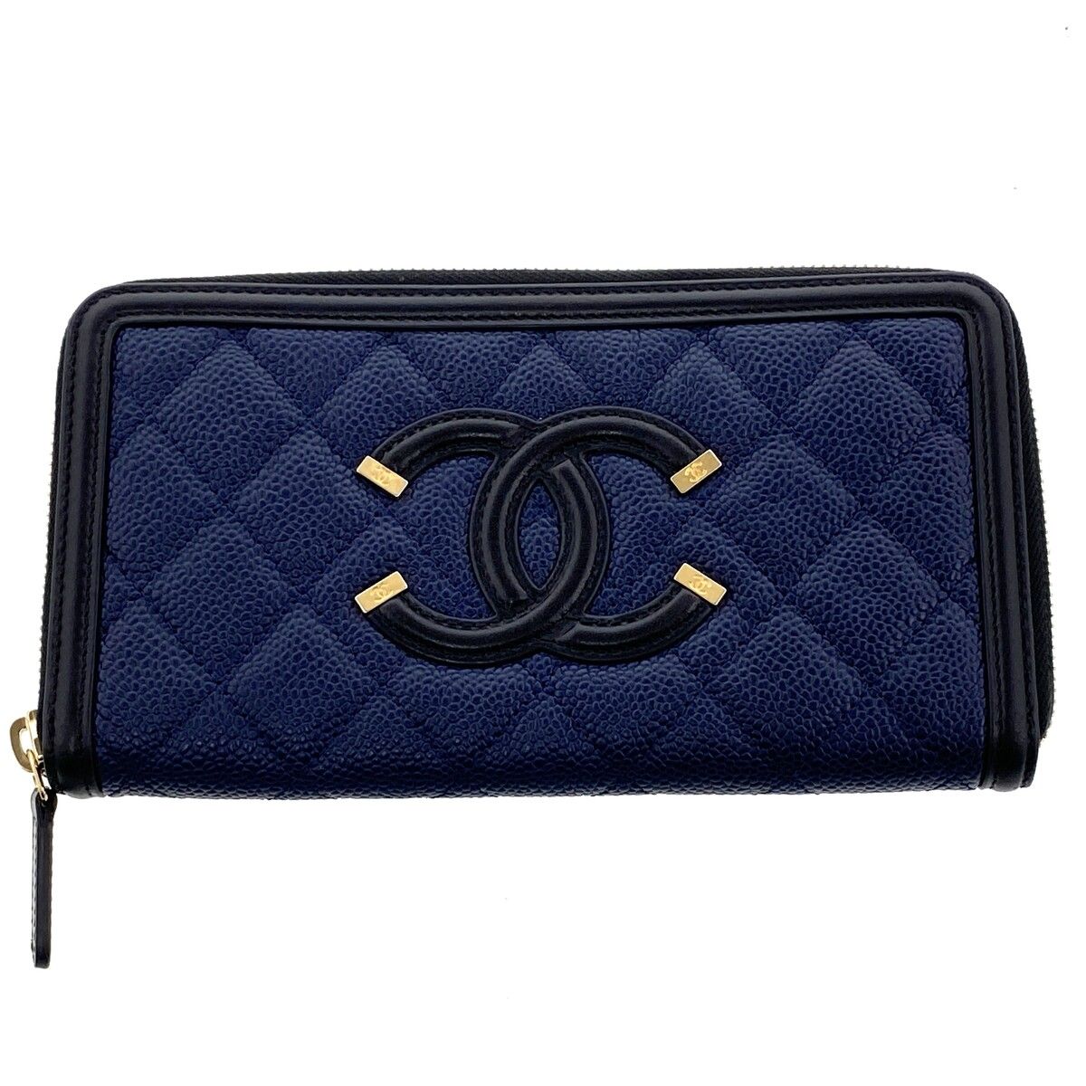 CHANEL シャネル CCフィグリー ロングジップウォレット 長財布 A84449 レディース キャビアスキン 中古