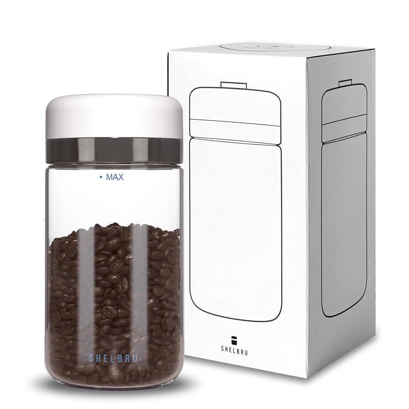 【新品】 SHELBRU (シェルブル) キャニスター CANISTER 保存容器 ガラス 真空 密閉 ワンプッシュ 15秒 コーヒー豆 800ml ホワイト 単品 6,477円