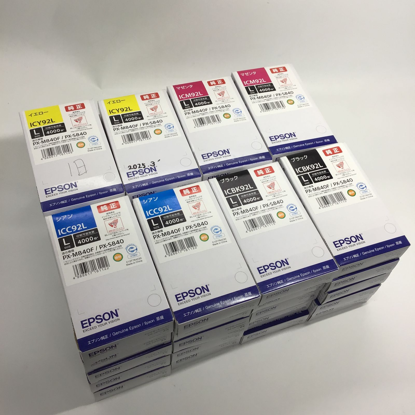 【未開封】使用期限27年! EPSON 純正 ICBK92L/ICY92L/ICM92L/ICC92L (対応機種:PX-M840F/PX-S840) 各色10個・計40個セット[0025]