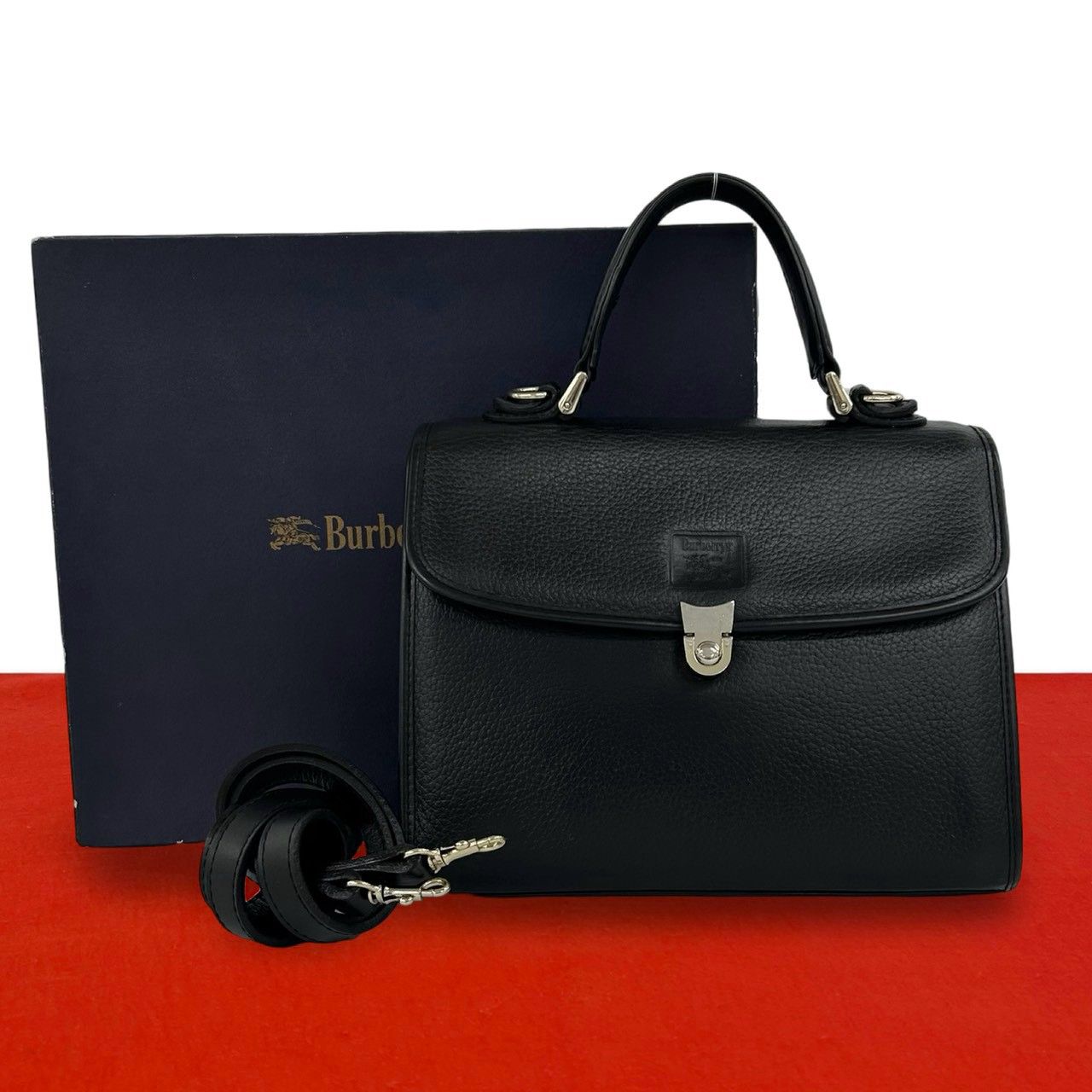極 美品 箱付き Burberrys バーバリーズ ヴィンテージ シャドーホース ノバチェック 2way ショルダーバッグ ハンドバッグ ブラック 00372 28,032円
