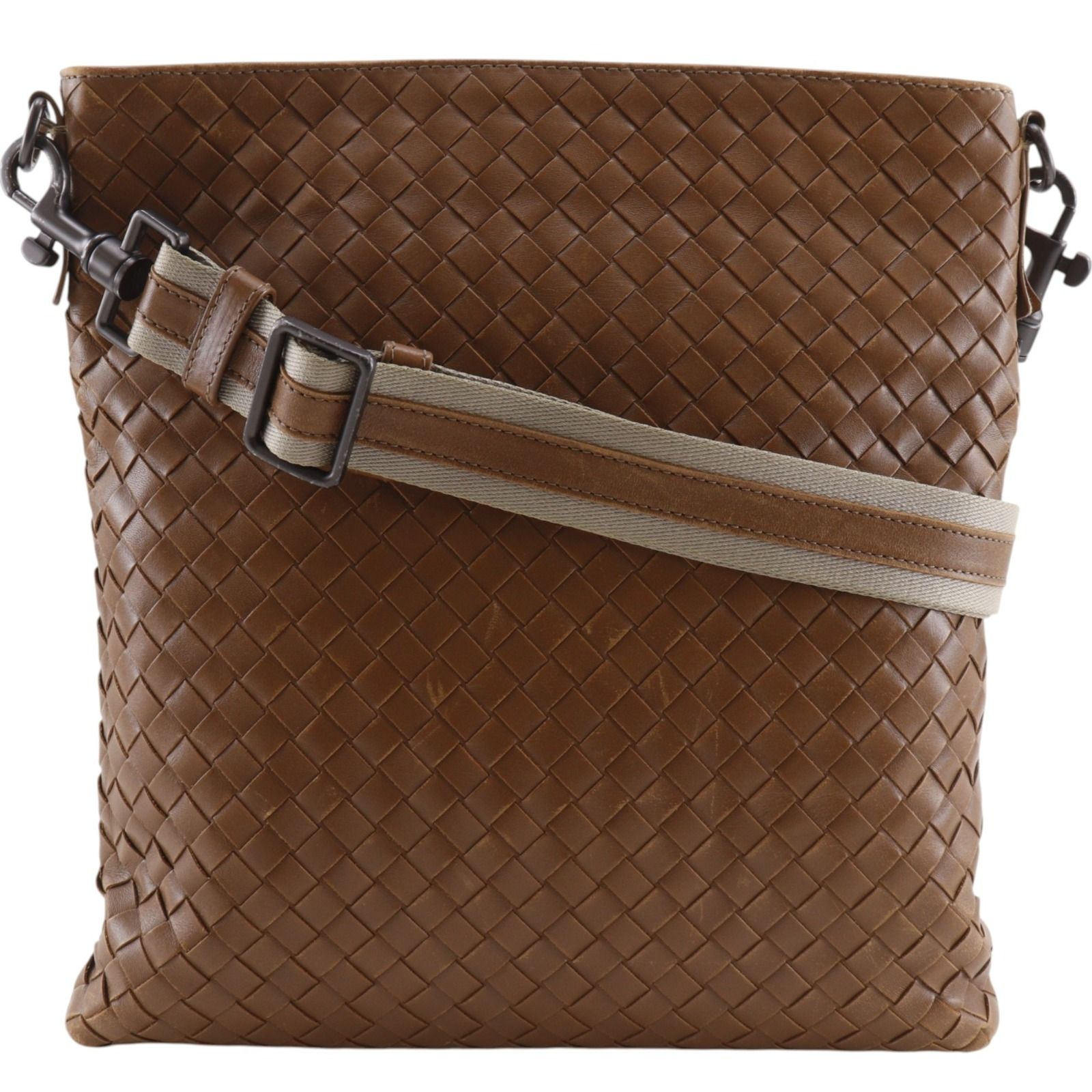【BOTTEGAVENETA】ボッテガヴェネタ イントレチャート レザー 茶 メンズ ショルダーバッグ