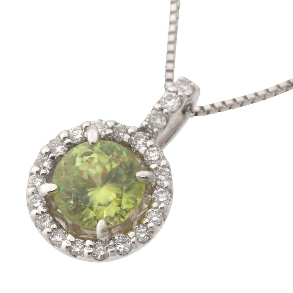 【本物保証】 鑑付 新品同様 ネックレス 2.8g Pt850/Pt900 天然スフェーン 0.52ct メレダイヤモンド 0.10ct 天然ダイヤ ノーブランド