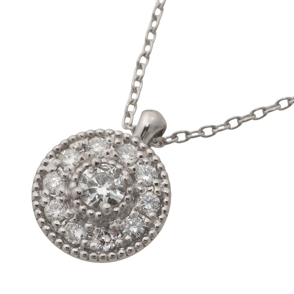 【本物保証】 新品同様 ネックレス 3.2g Pt850/Pt900 プラチナ ダイヤモンド 0.08ct メレダイヤ 0.10ct ラウンド サークル ノーブランド