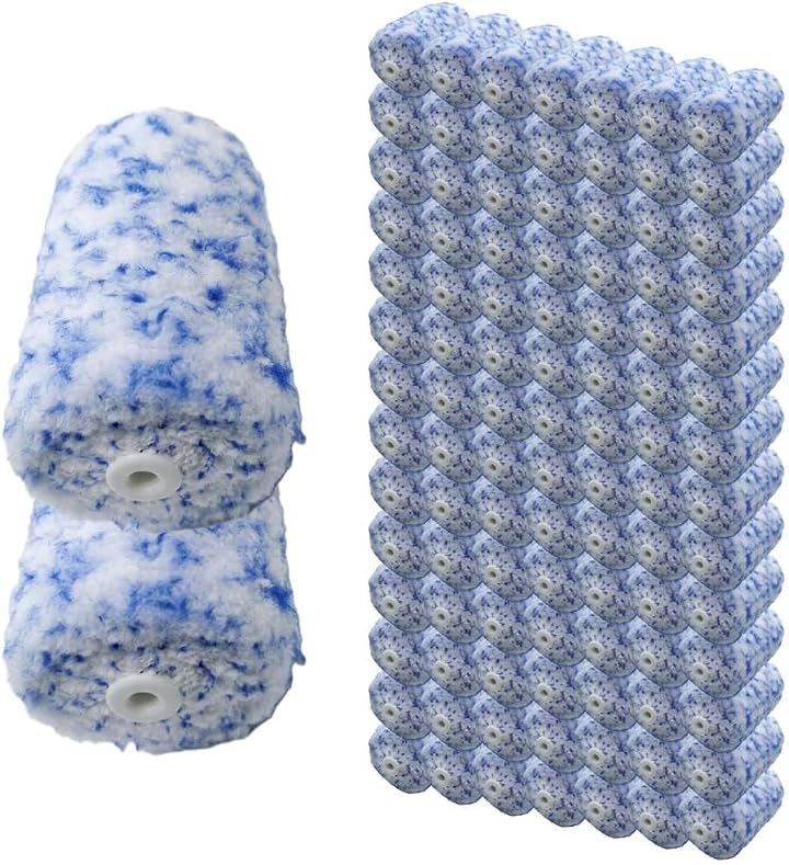 KōGU BASE 塗装ローラー マイクロファイバー ポリエステル 混紡 スモール ペイント ペンキ 用品 3インチ 20ミリ 100本 (ホワイト/ブルー)