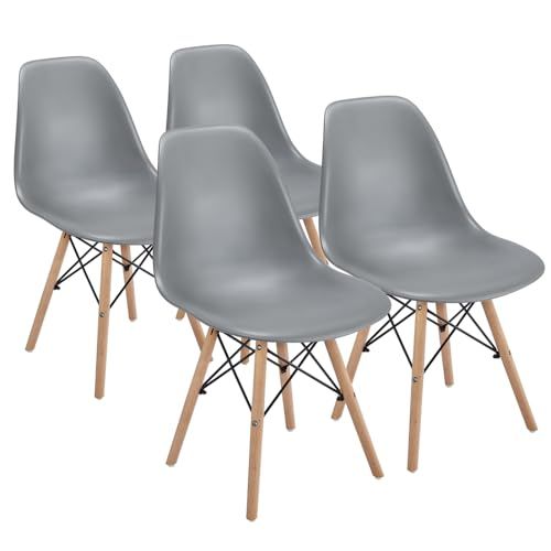 Yaheetech ダイニングチェア イームズchair 4脚セット 食卓椅子 シェルチェア リビング サイドchair 椅子 アームレス 背もたれ付き 人間工学 木製脚 組立簡単 軽量 多用途