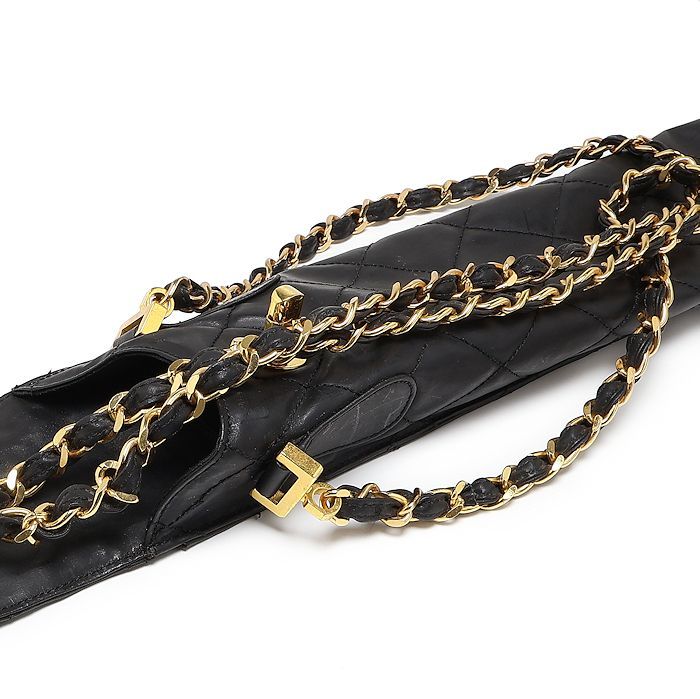 【CHANEL】シャネル　マトラッセ　折り畳み傘　ココマーク　レザーケース付　黒 シャネル マトラッセ 折り畳み傘 ココマーク ブラック チェーン