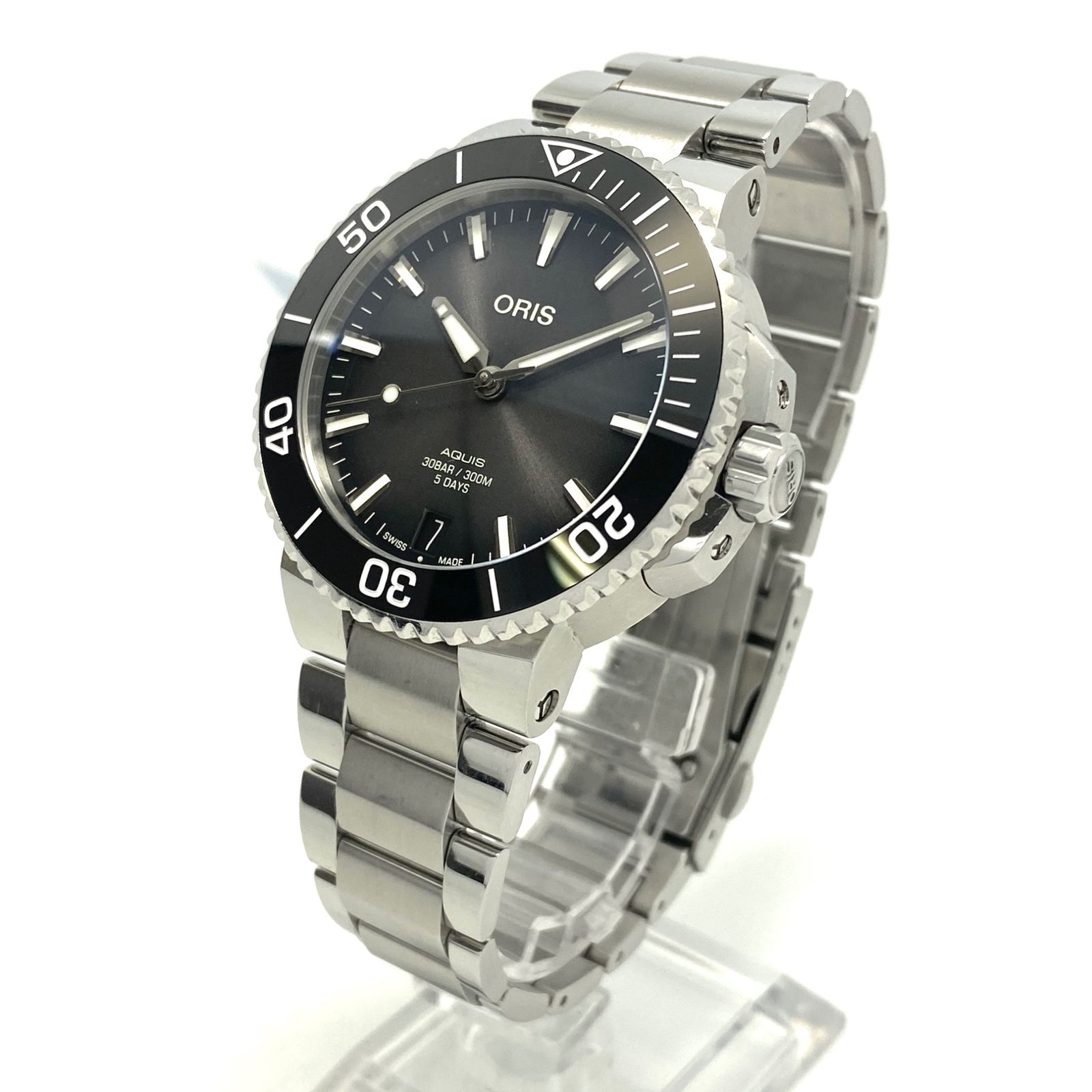 腕時計 メンズ オリス ORIS アクイス デイト キャリバー400 01 400 7769 4154 自動巻 黒/グレー 裏スケ デイト表示