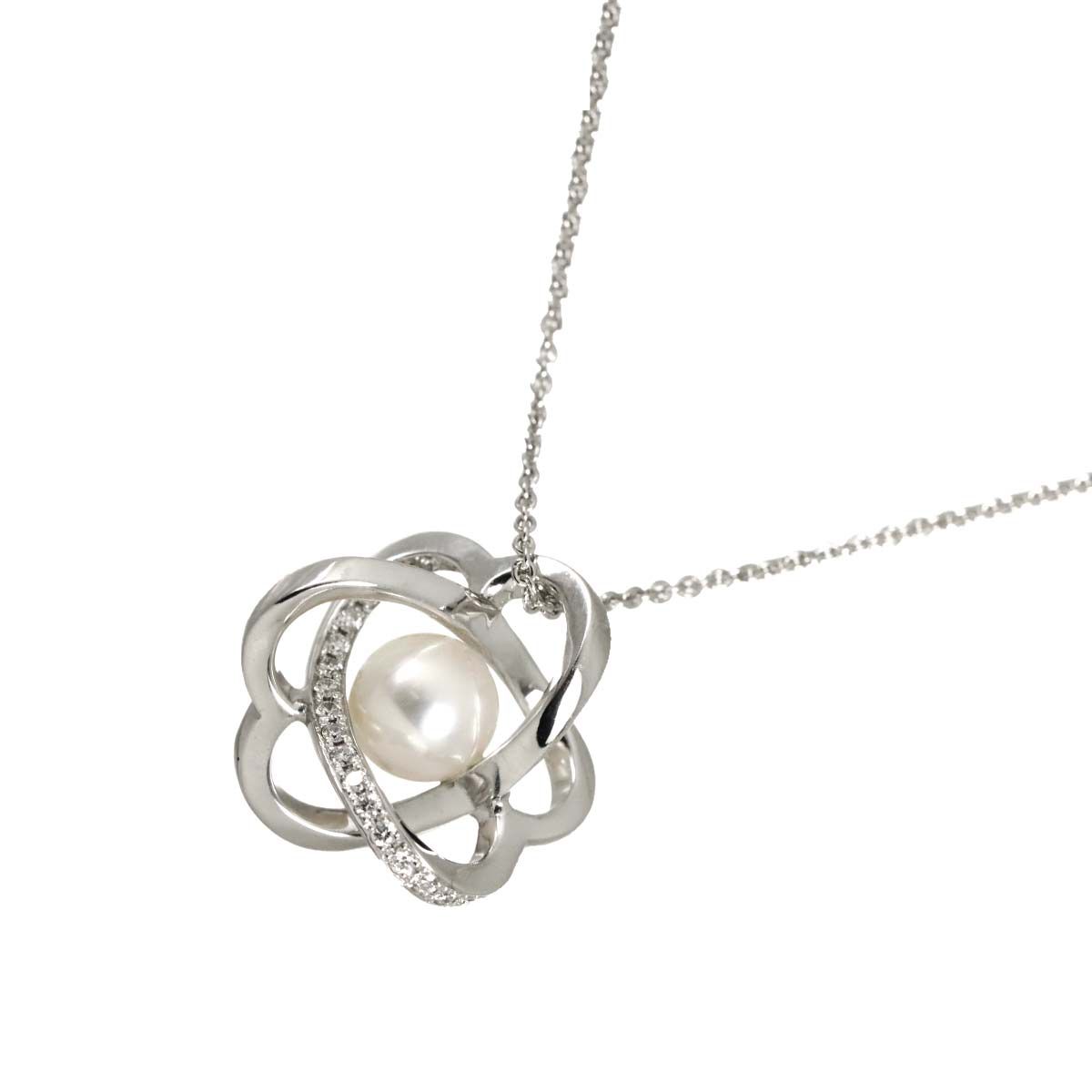 ミキモト MIKIMOTO アコヤ真珠 7.3mm ダイヤ ネックレス 44.5cm K18 WG ホワイトゴールド 750 パール Akoya Pearl Necklace 90328219