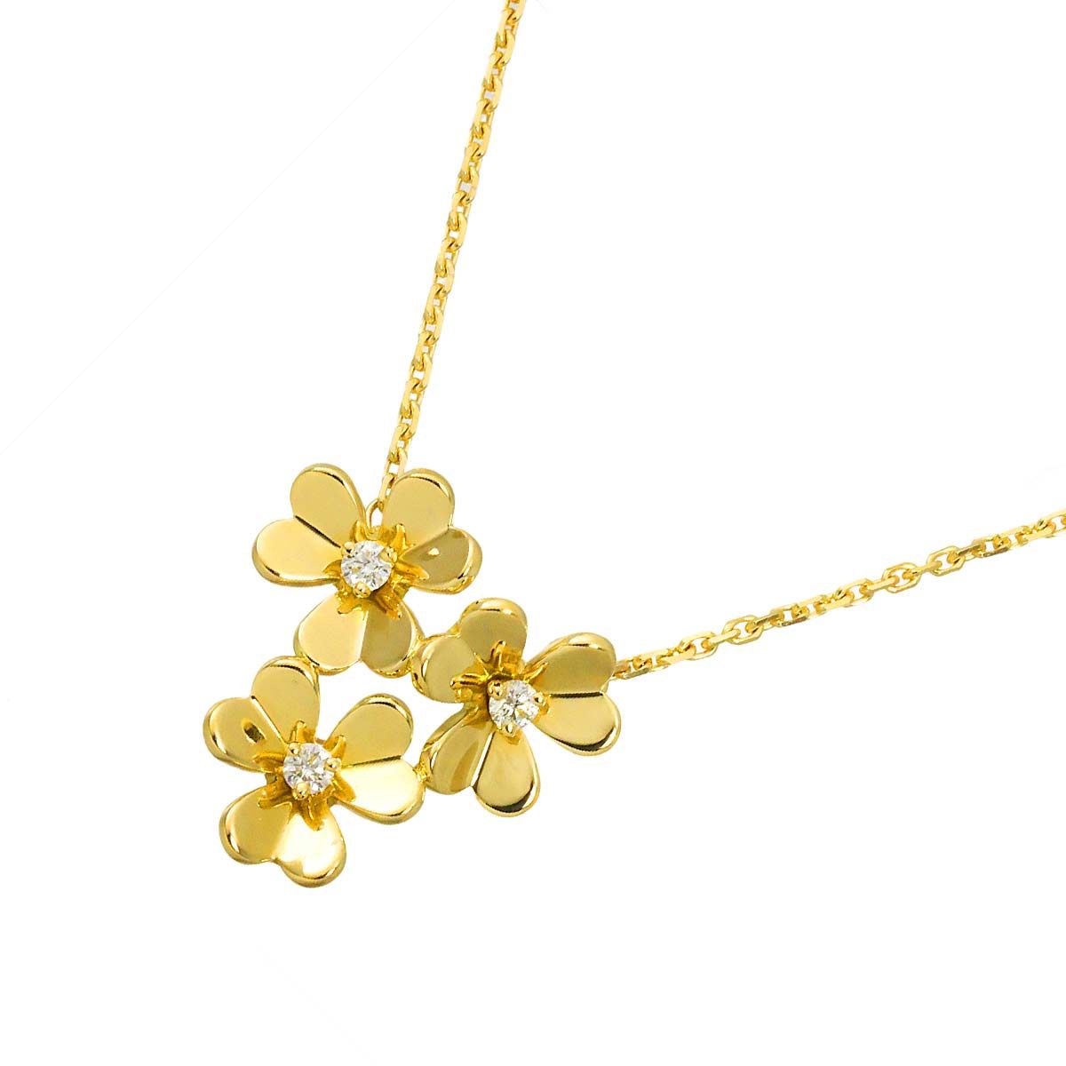 ヴァンクリーフ & アーペル Van Cleef & Arpels フリヴォル ダイヤ 3フラワー ミニ ネックレス 42cm K18 YG Frivole【証明書】 90328870 359,100円