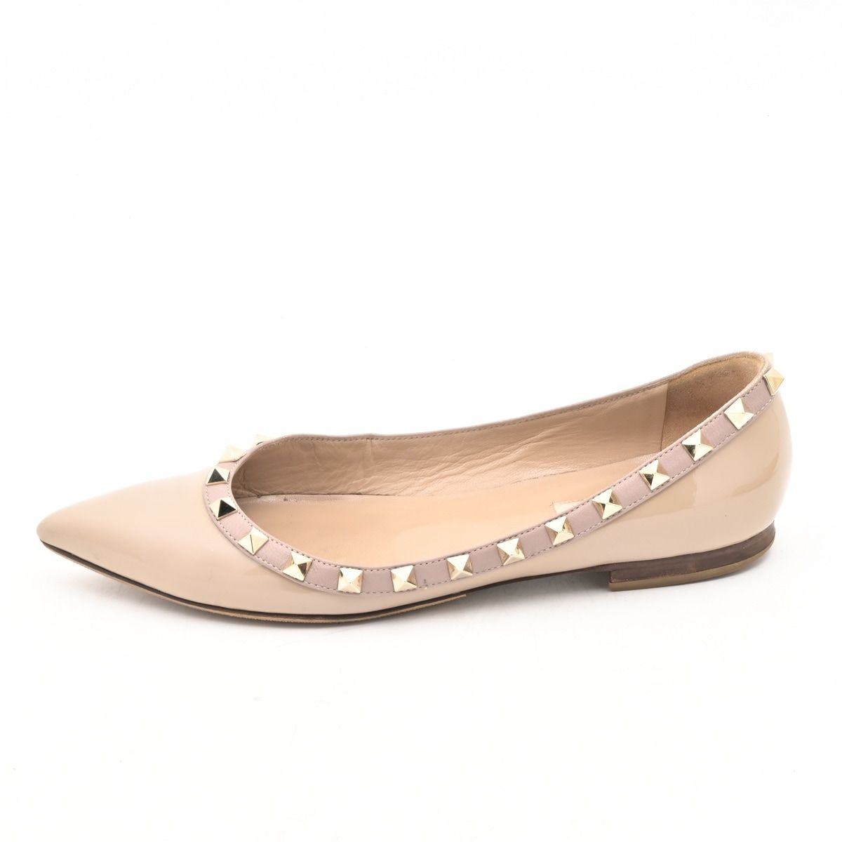 VALENTINOGARAVANI (Valentino Garavani) Flat Shoe 37 Women - Beige Studs/Outsole Replaced Leather