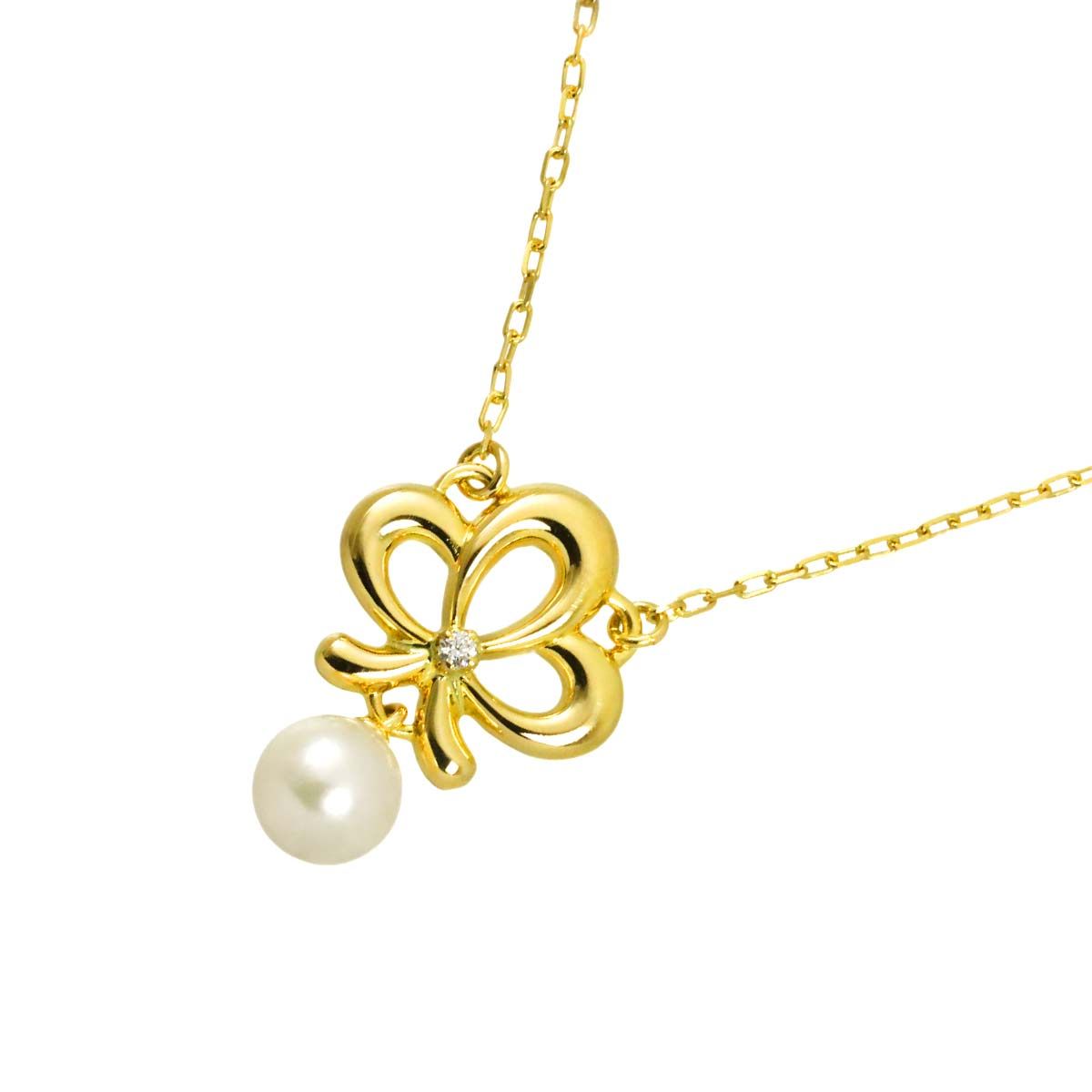 ミキモト MIKIMOTO アコヤ真珠 5.5mm ダイヤ ネックレス 40cm K18 YG イエローゴールド 750 パール Akoya Pearl Necklace 90333152