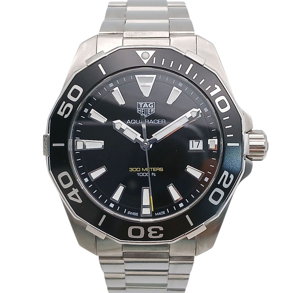 TAG HEUER タグホイヤー Aquaracer 300m アクアレーサー 41ｍｍ デイト クォーツ 腕時計 WAY111A.BA0928 メンズ ステンレススチール ブラック シルバー 中古