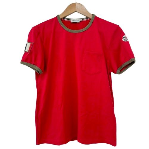 ♪MONCLER モンクレール 半袖Tシャツ トリコロールワッペン Tシャツ レッド メンズ M