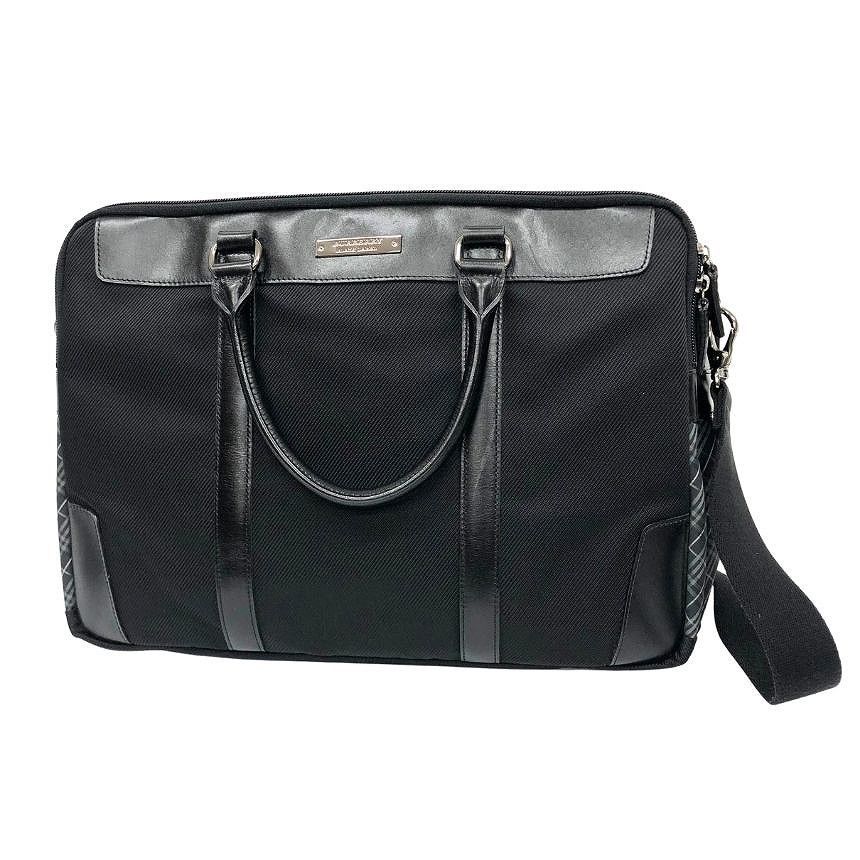 BURBERRY BLACK LABEL バーバリーブラックレーベル ブリーフケース ビジネスバッグ ２WAY メンズ バック ナイロンキャンバス×レザー ブラック 黒 aq13320