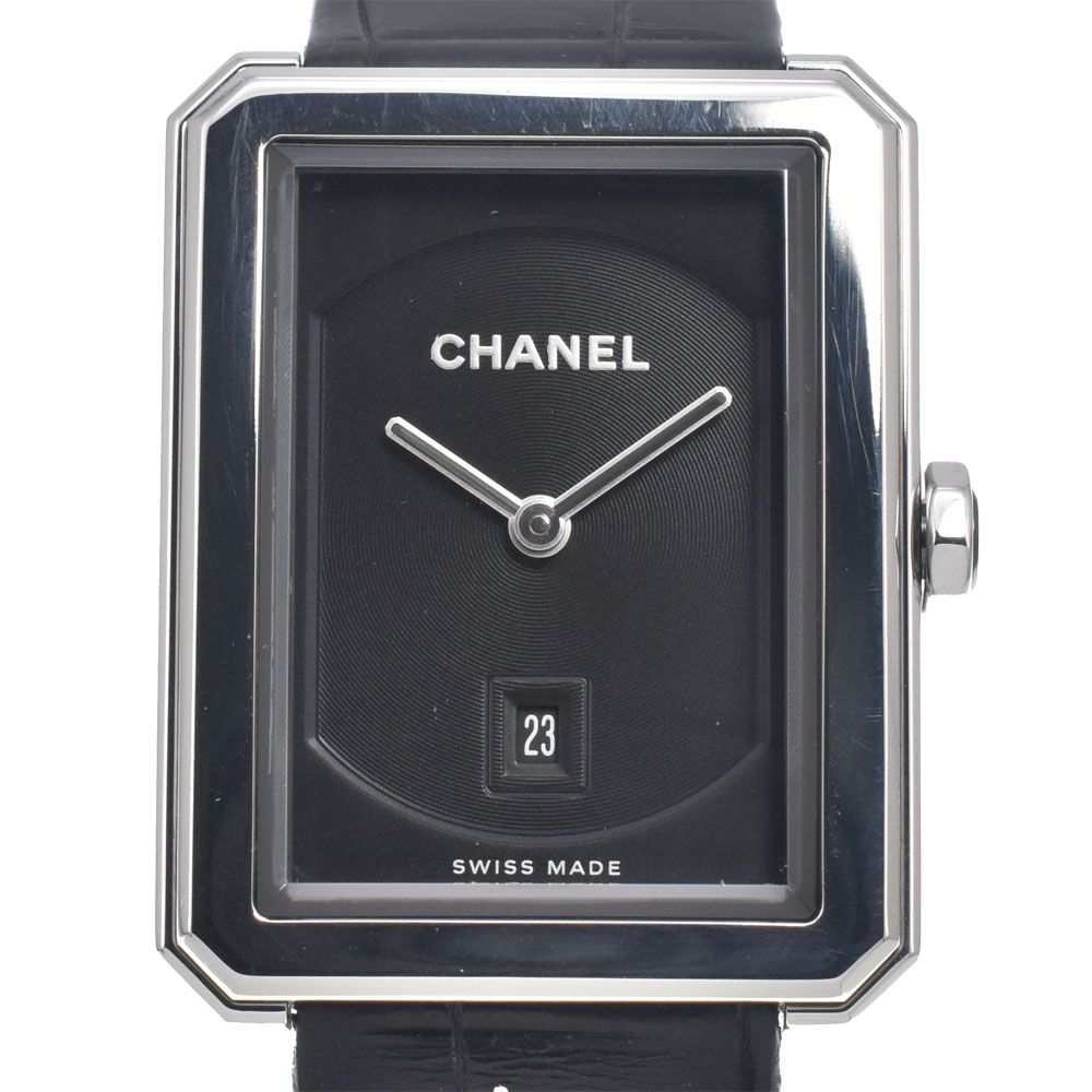値下 シャネル CHANEL H4884 ボーイフレンド デイト ブラック クォーツ レディース 美品 保証書付き 腕時計 E#147217