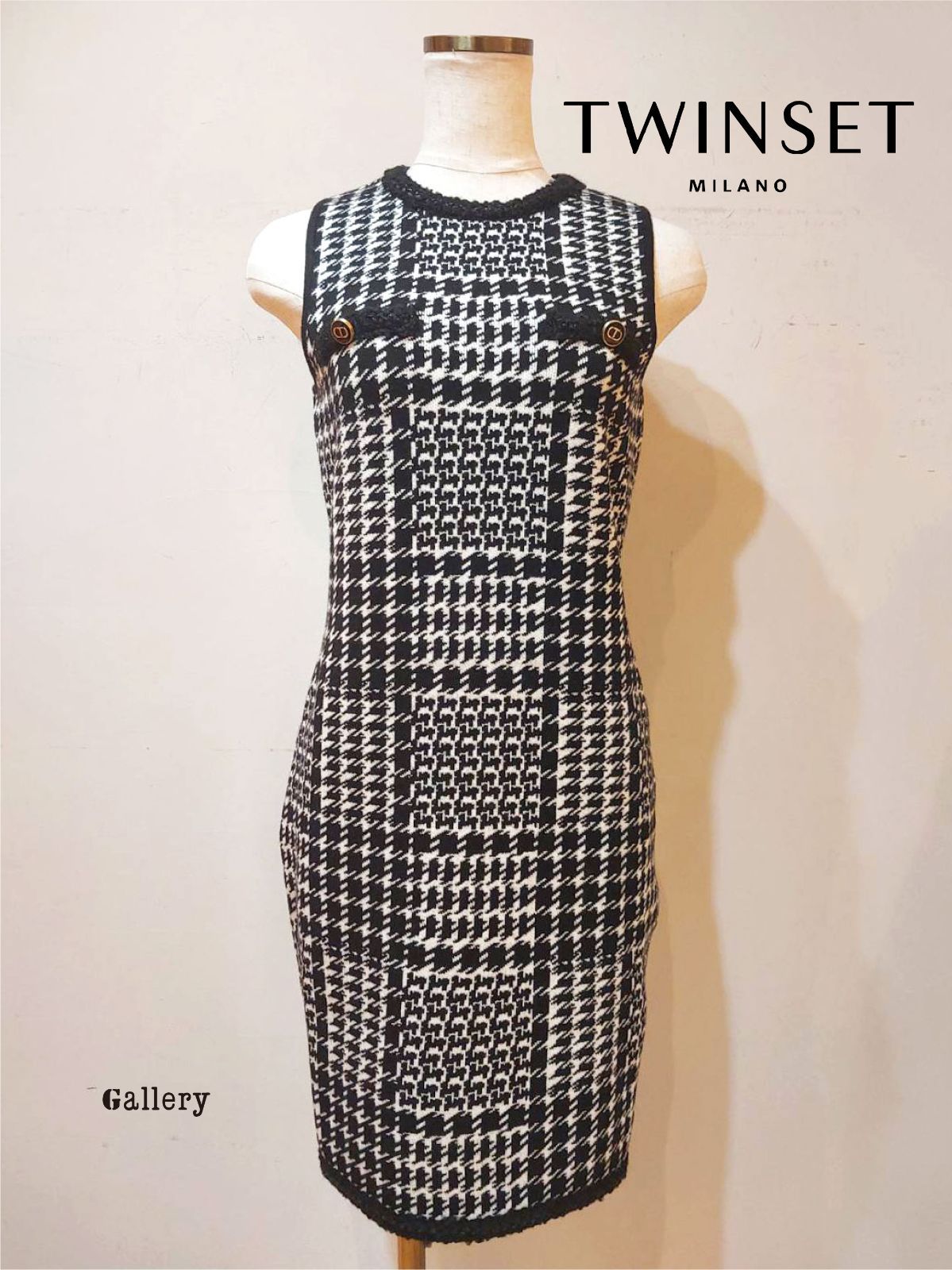 【未使用・新品】【公式正規取扱い】TWINSET (ツインセット) ニットドレス タイトドレス 千鳥 インポート Sサイズ