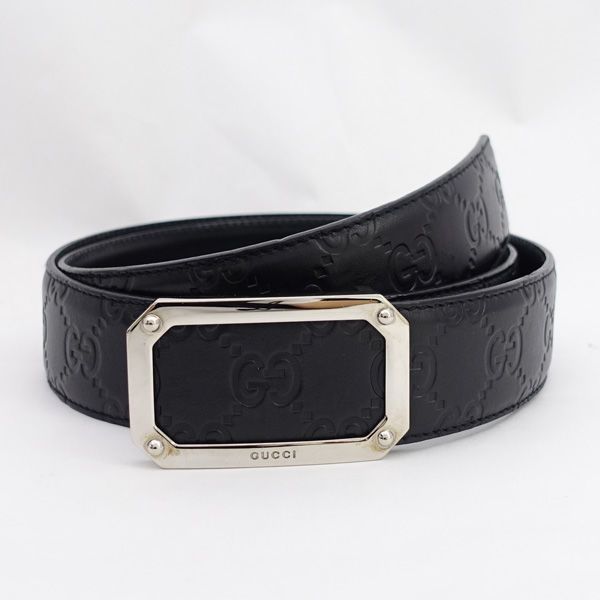 GUCCI / グッチ ◇グッチシマ ベルト レザー ブラック シルバー金具 90