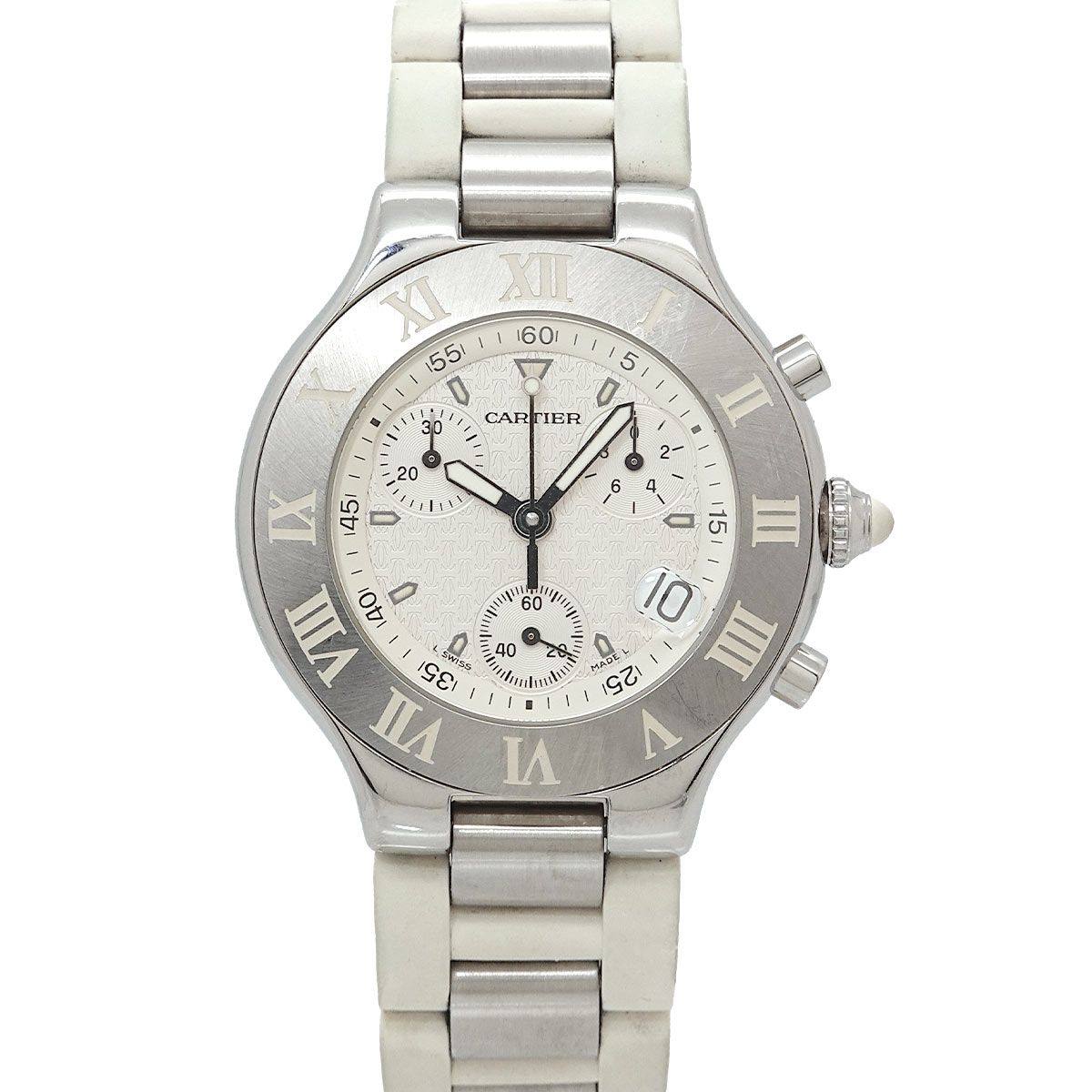 カルティエ Cartier マスト21 ヴァンティアン クロノスカフ W10184U2 クロノグラフ メンズ デイト ラバー クォーツ Chronoscaph 90337622