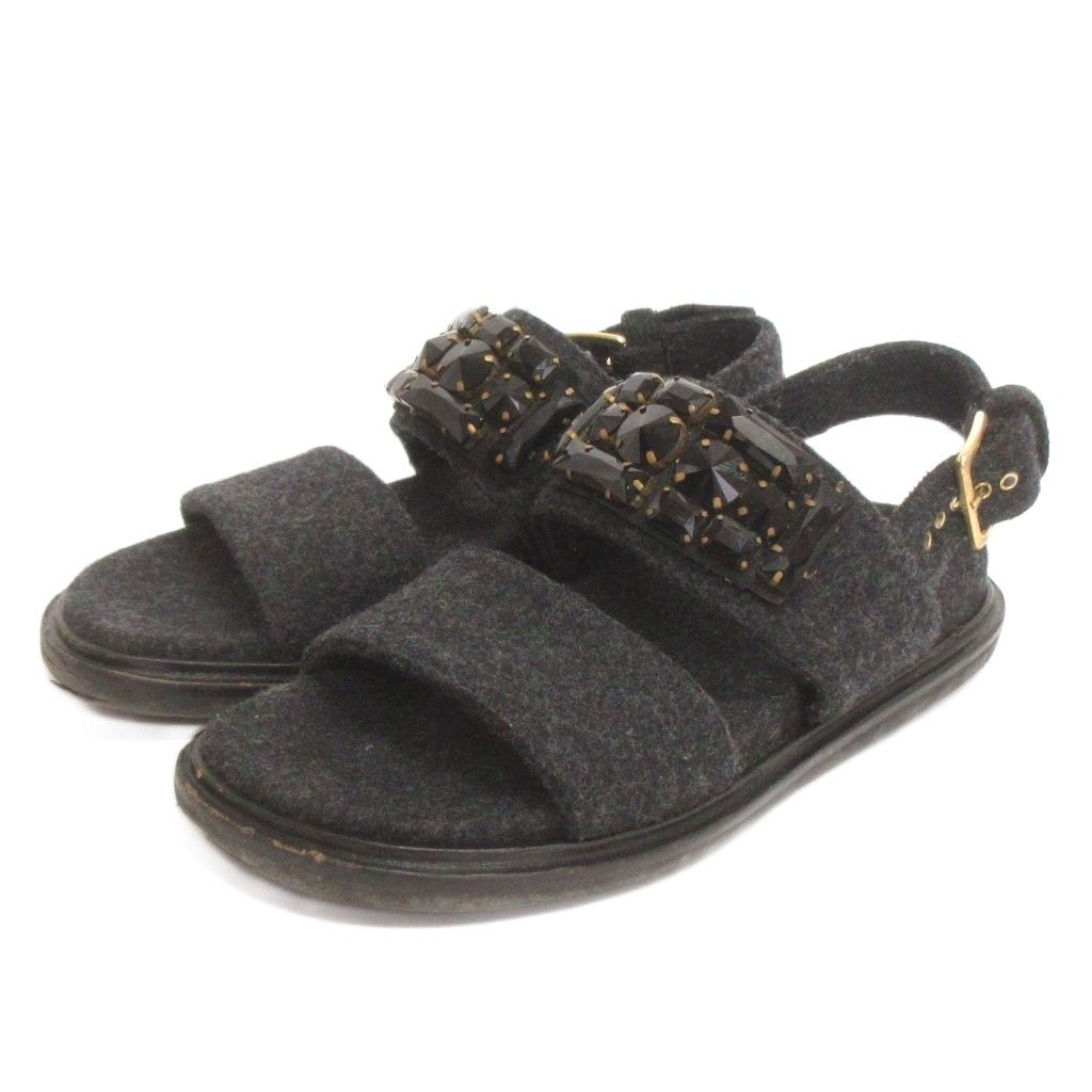 マルニ MARNI サンダル ビジュー 黒 ブラック 38 24.5㎝位 靴