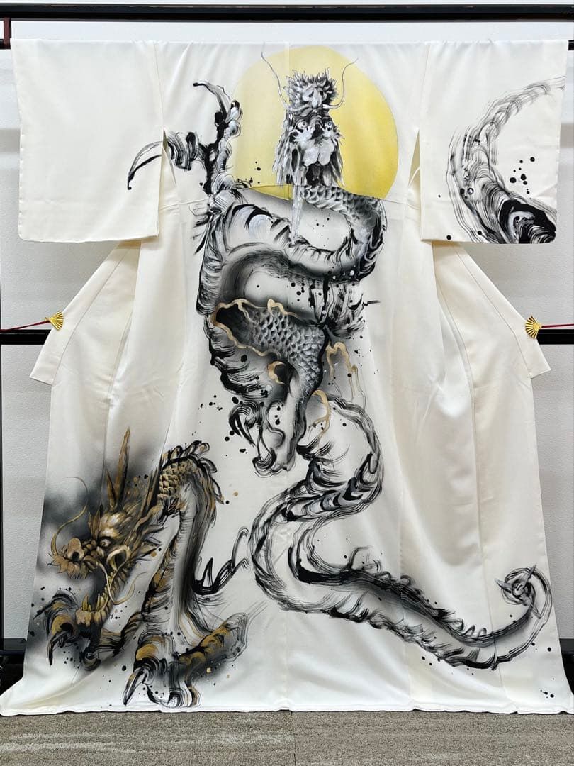 手描き 訪問着 金彩 銀彩 龍 ストーン 正絹 躾糸付き A415