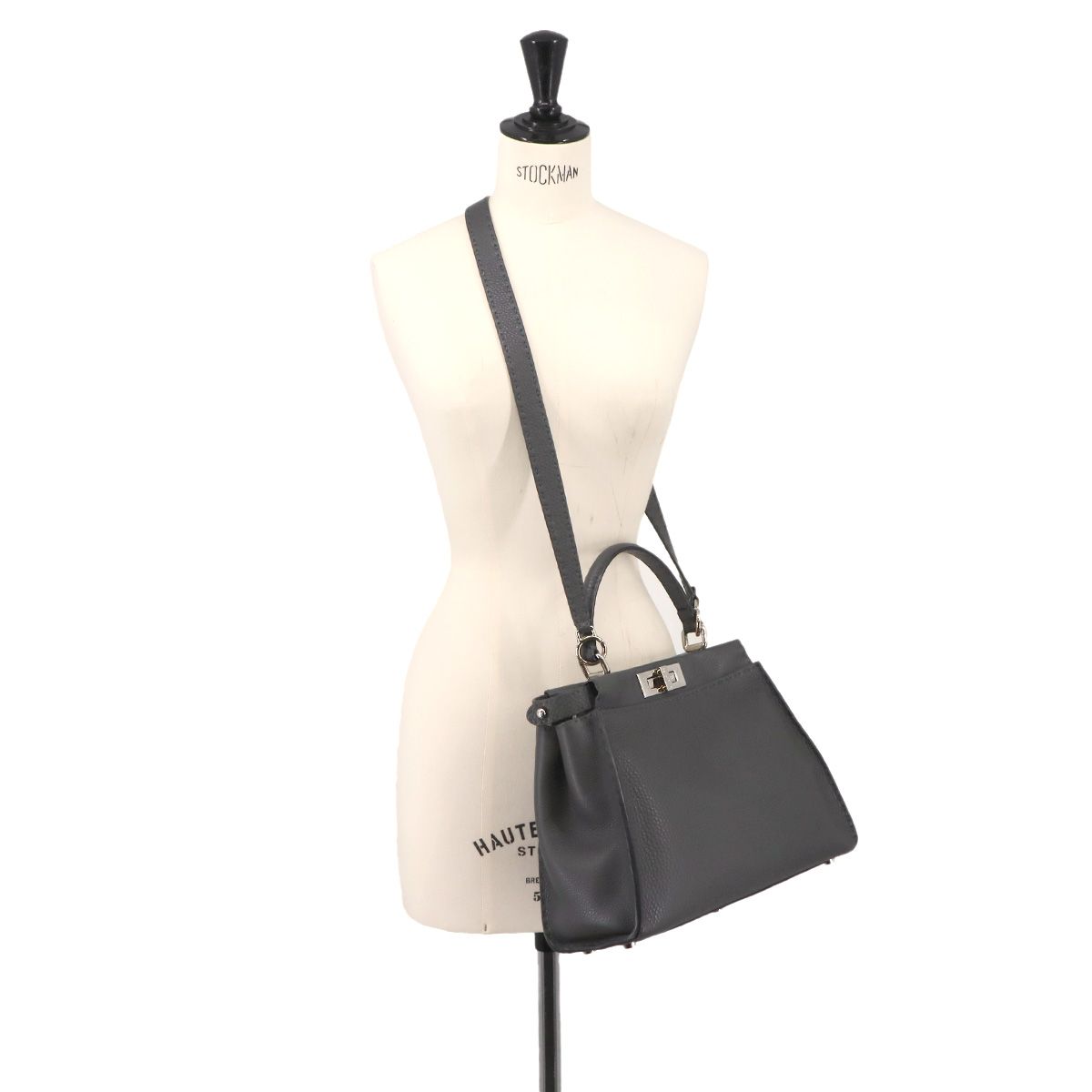 美品 フェンディ FENDI セレリア ピーカブー レギュラー 2way ハンド ショルダー バッグ レザー グレー 8BN290 90334442