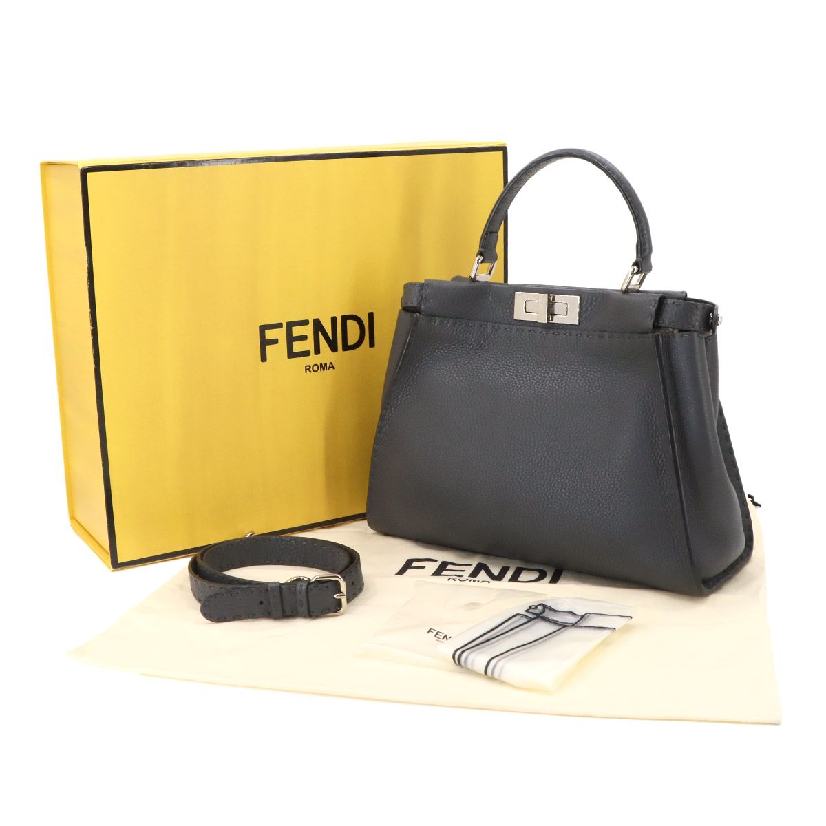 美品 フェンディ FENDI セレリア ピーカブー レギュラー 2way ハンド ショルダー バッグ レザー グレー 8BN290 90334442