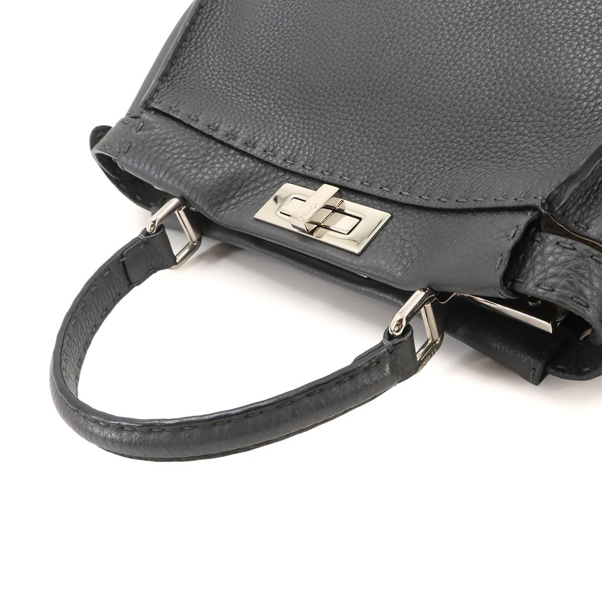 美品 フェンディ FENDI セレリア ピーカブー レギュラー 2way ハンド ショルダー バッグ レザー グレー 8BN290 90334442