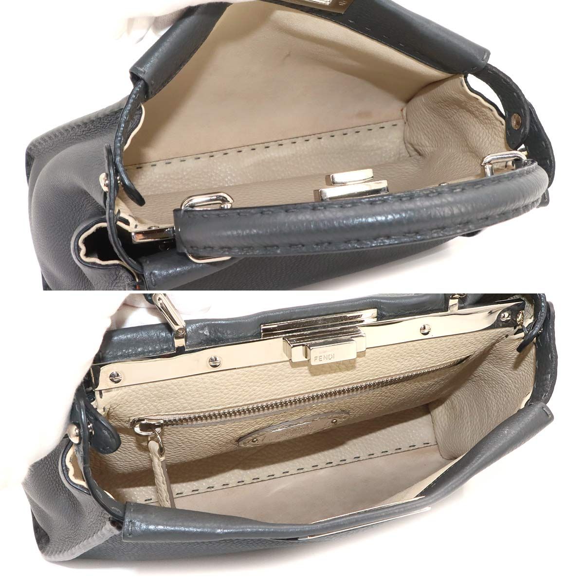美品 フェンディ FENDI セレリア ピーカブー レギュラー 2way ハンド ショルダー バッグ レザー グレー 8BN290 90334442