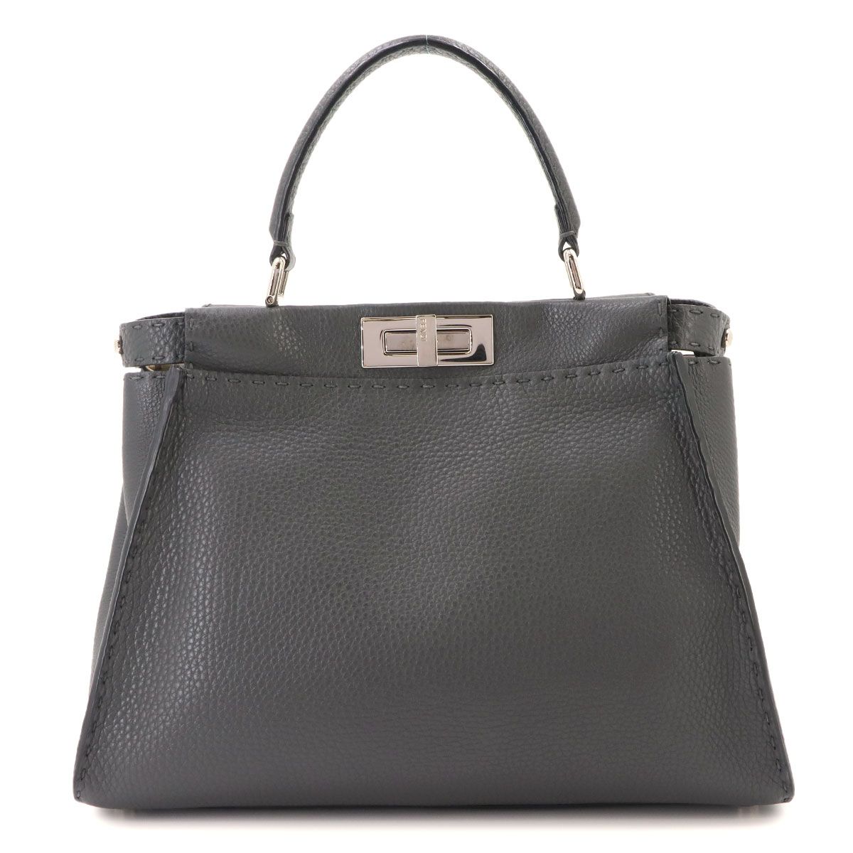 美品 フェンディ FENDI セレリア ピーカブー レギュラー 2way ハンド ショルダー バッグ レザー グレー 8BN290 90334442