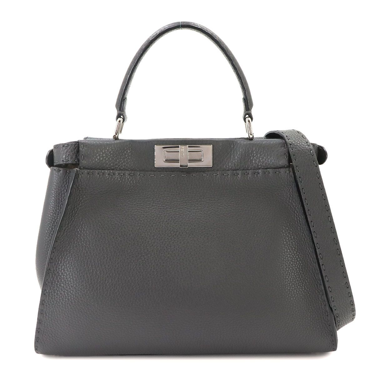 美品 フェンディ FENDI セレリア ピーカブー レギュラー 2way ハンド ショルダー バッグ レザー グレー 8BN290 90334442