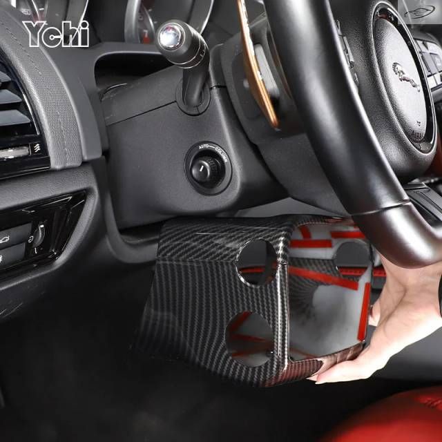 ジャガー F-TYPE 2013-2024用 ABSマットブラックステアリングホイールステアリングコラムベースカバー装飾ステッカーカーアクセサリー