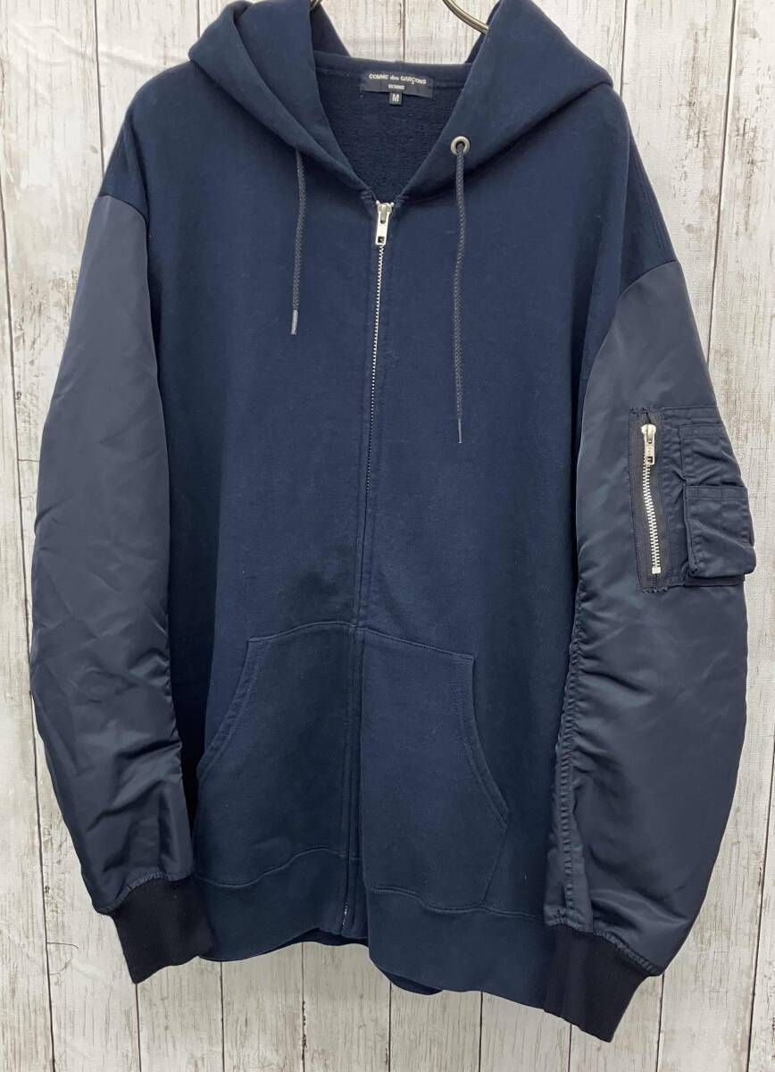 COMME des GARCONS HOMME ジップアップフーディ コムデギャルソンオム パーカー 袖切り替え ネイビー size M