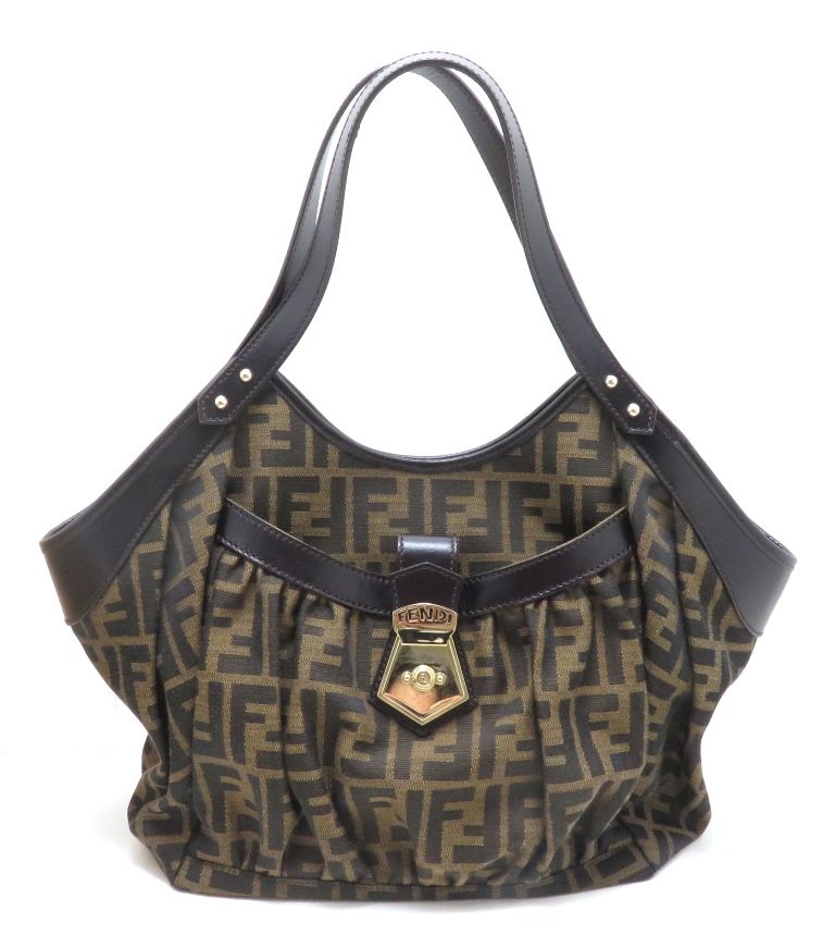 FENDI フェンディ ズッカ トートバッグ 8BR634 トートバッグ キャンバス ダークブラウン/ブラウン【中古】205