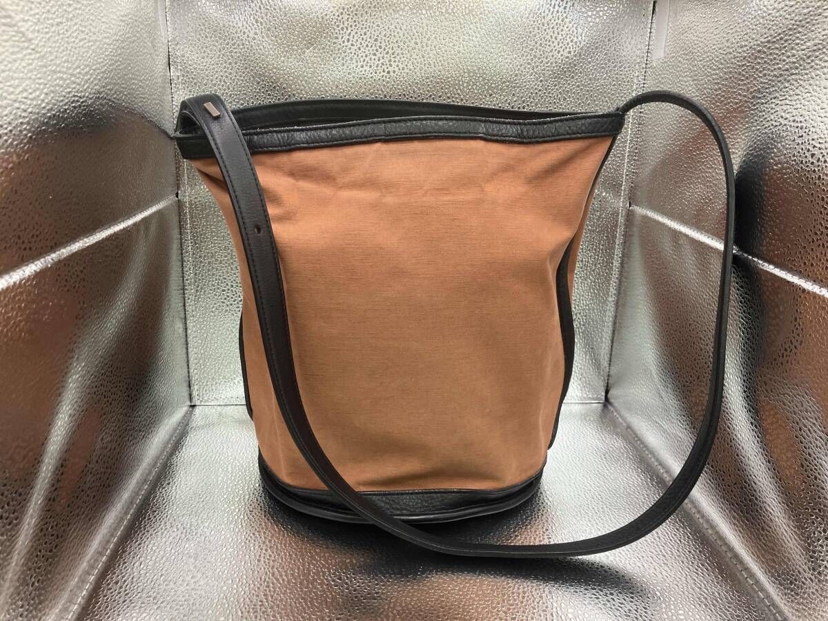 POSTALCO/ショルダーバッグ／バケットバック レザーコンビ　オレンジ　縦26cm 横22cm マチ22cm