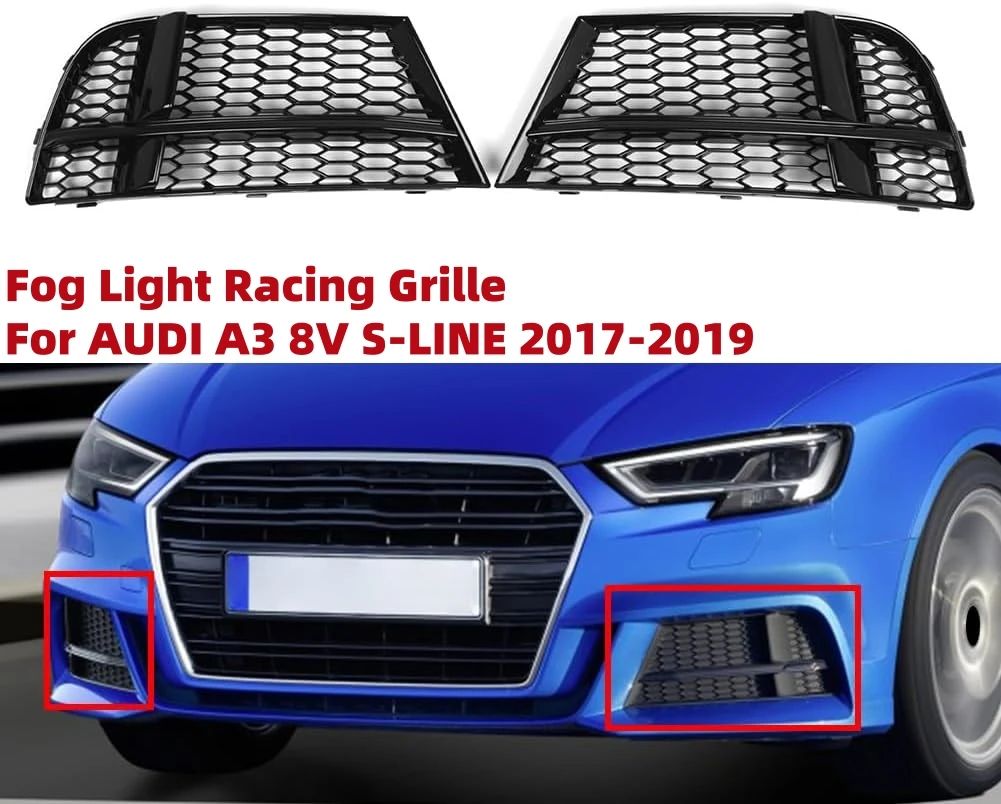 アウディ A3 8V S-line 2017-2019 フロントバンパーフォグライトグリルカバー 1ペア