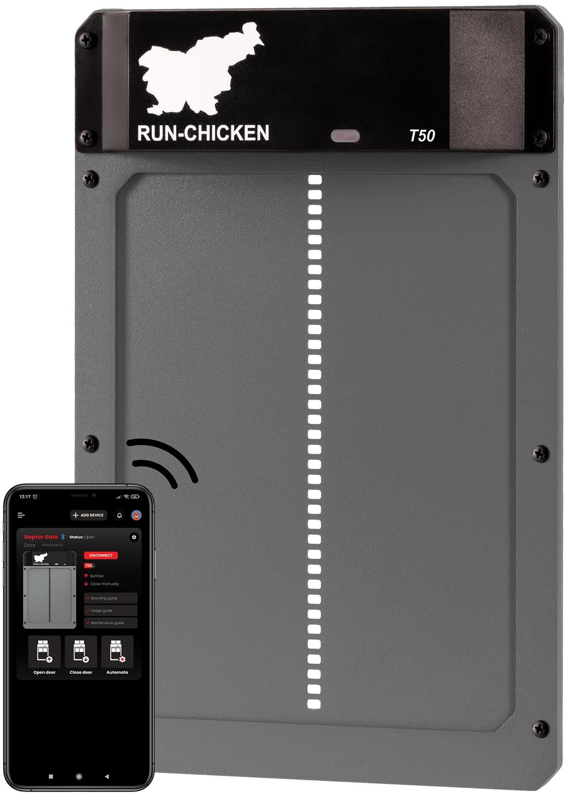 msRUN-CHICKEN ドア （グレー）モデルT50 鶏小屋 自動ドア 光センサー アプリ対応 電池式 自動開閉 タイマー設定 防水 DIY a1af2537 17,150円