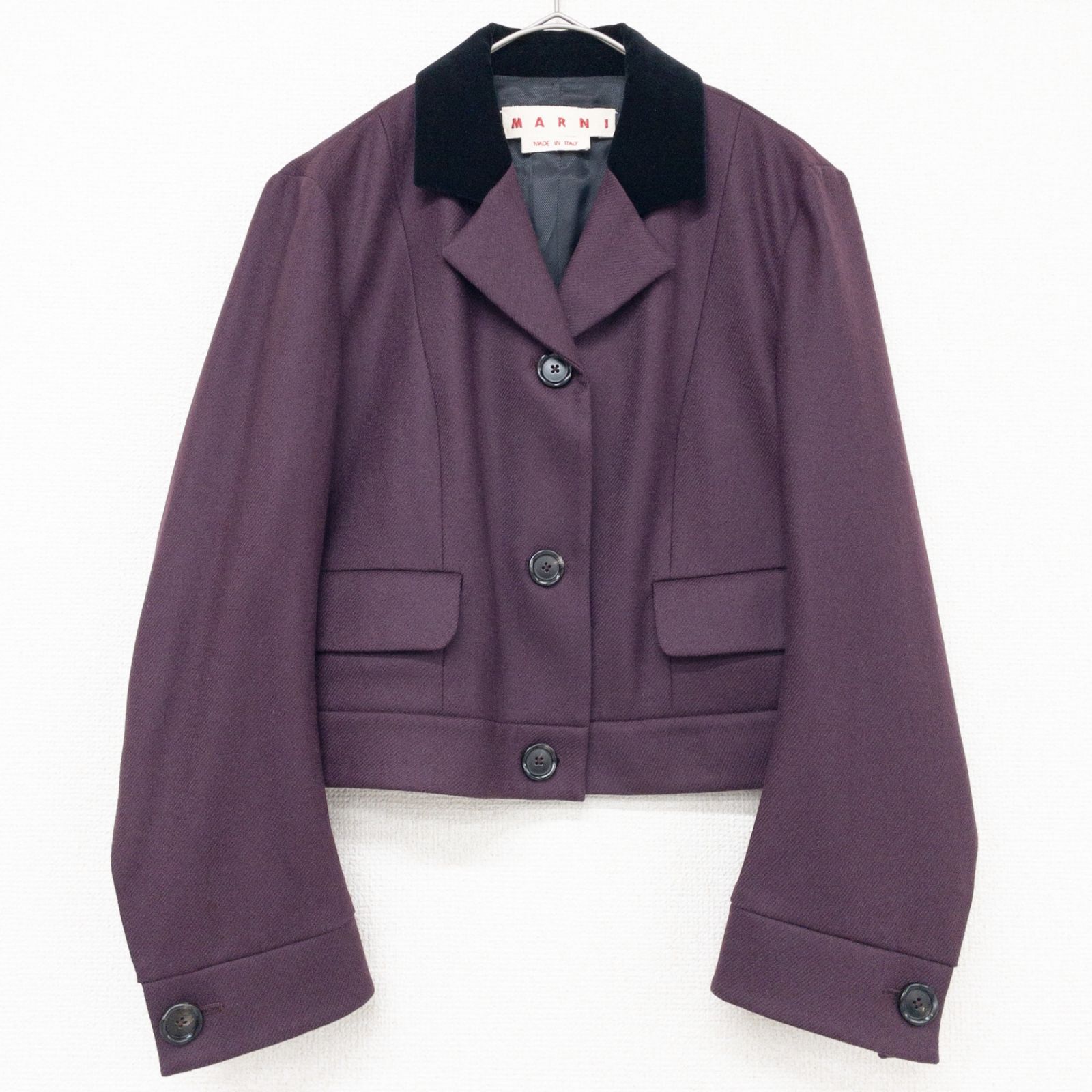 MARNI マルニ ジャケット ブルゾン ベロア襟 クロップド丈 ウール ポリウレタン パープル イタリア製 レディース 40 b01401 12,402円