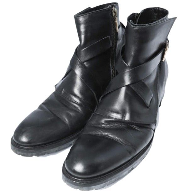 DOLCE&GABBANA ドルチェアンドガッバーナ イタリア製 クロスストラップ レザーサイドジップブーツ 2434 6842 UK8(26.5-27cm) BLACK 革靴 シューズ g27739