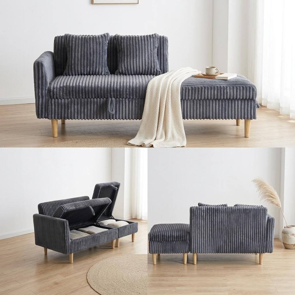 ソファ 3人掛け ソファベッド 収納付き オットマン付き 3P フランネル 冬用 肌にやさしい 取り外し脚 ローソファ 和室対応 かわいい 多機能 組み合わせ 滑り止め脚 リビング 小型住宅 来客 省スペース ふわふわ リラックス