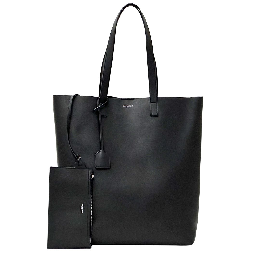 サンローラン SAINT LAURENT バッグ レディース メンズ ブランド レザー ボールド ショッピング トートバッグ ブラック ポーチ付き A4 縦型 大容量 大きめ 通勤 通学 【中古】